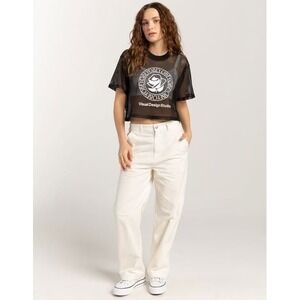 OBEY Visual Design Studio Black Mesh Crop Top‎ Graphic Tee LARGE